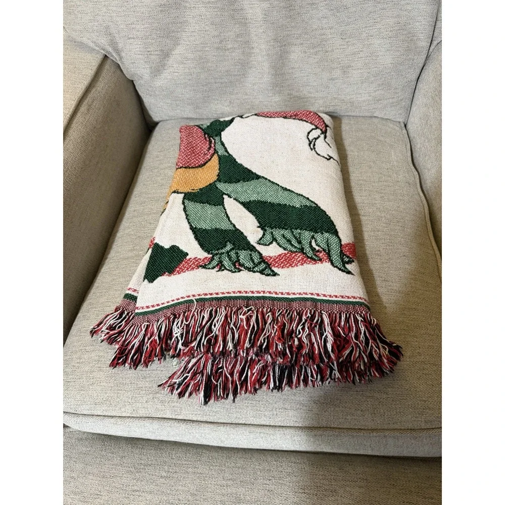 Vtg 90s Y2K Disney Winnie the Pooh Christmas Tapestry Throw Blanket 44x34